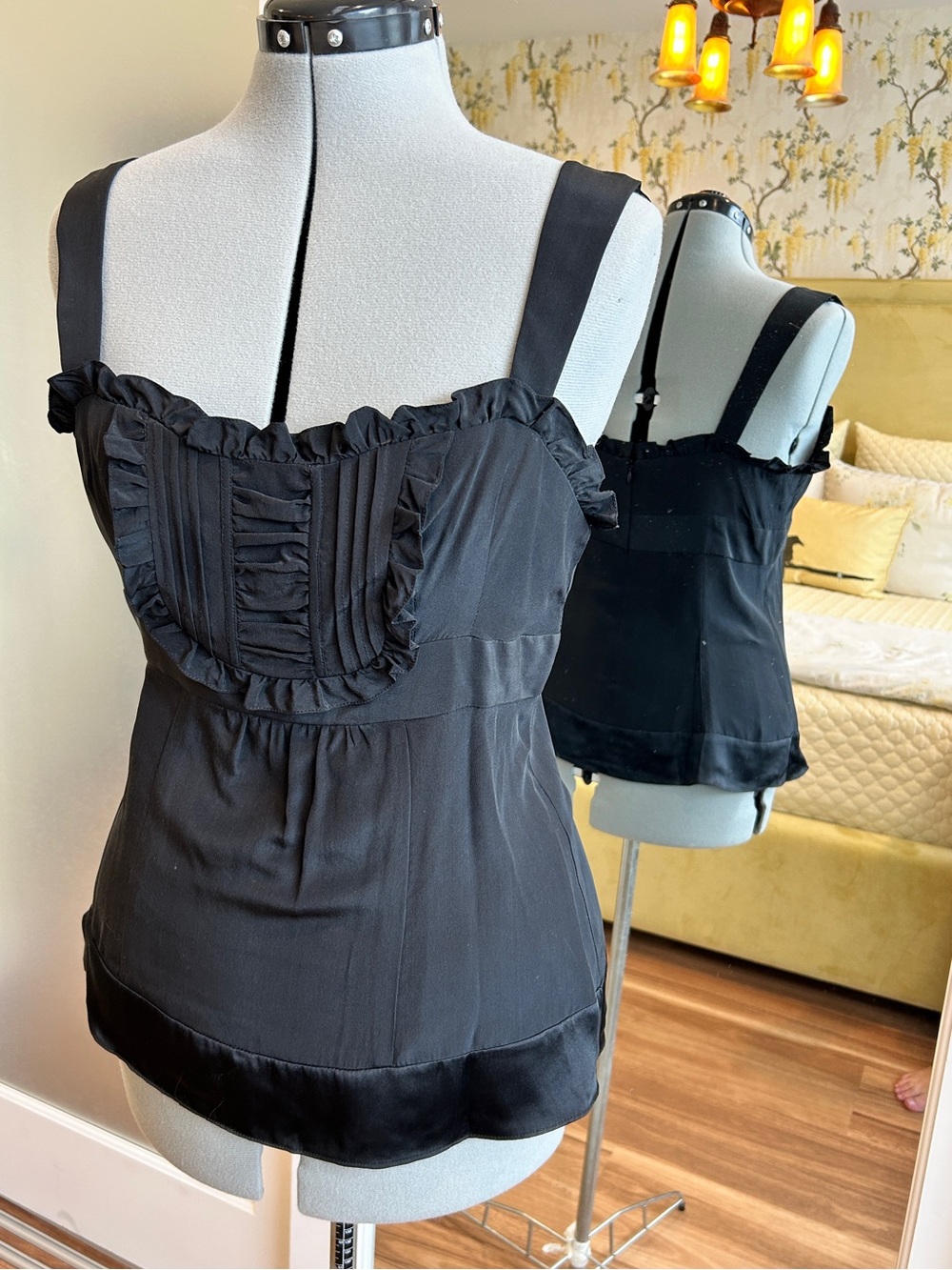 Nanette Lepore 100% silk Black Ruffled Camisole